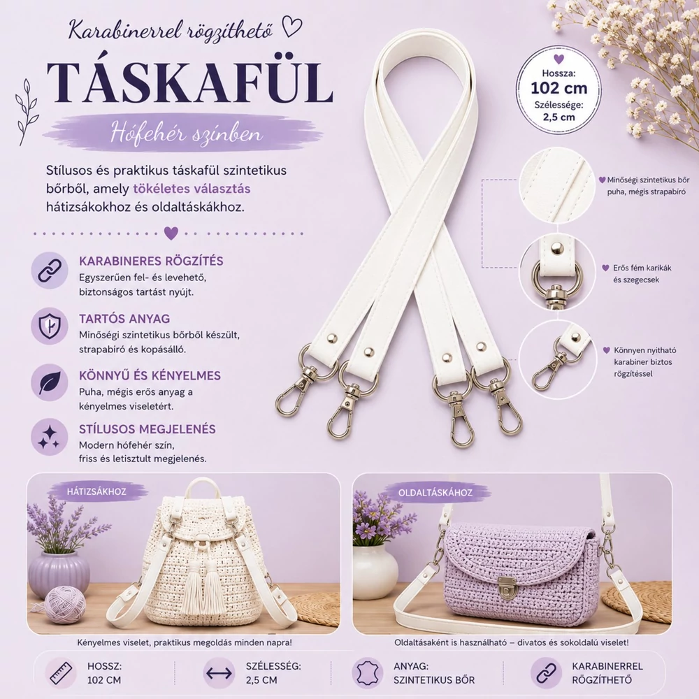 102 cm táskafül - hófehér -
