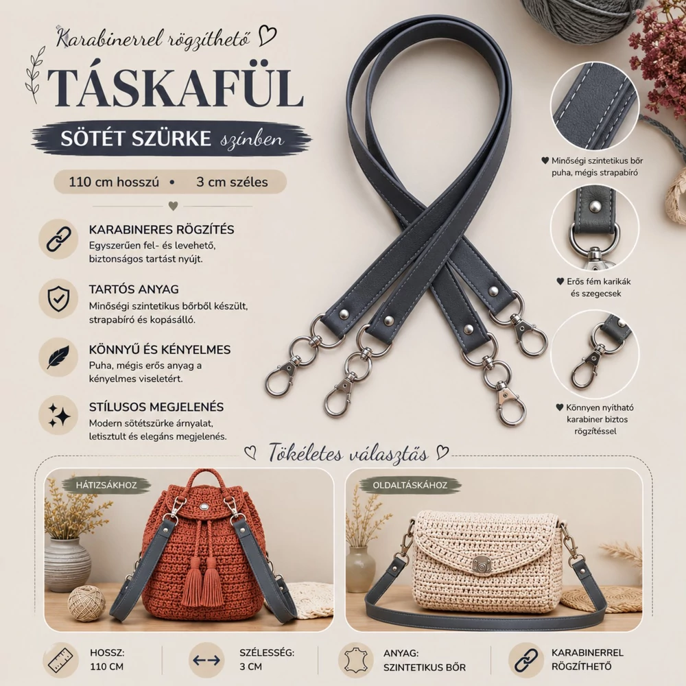 102 cm táskafül - sötét szürke -