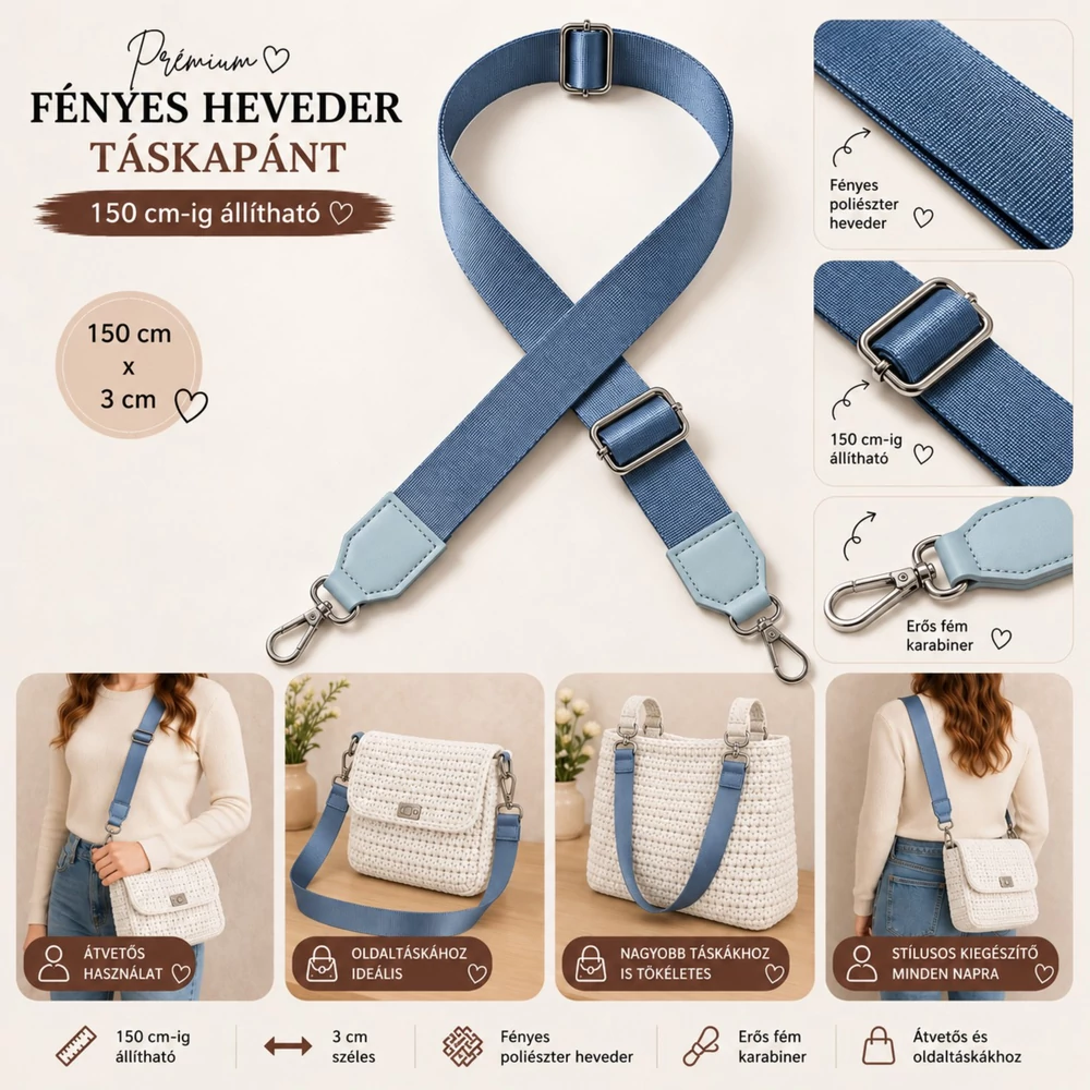 150 cm hosszúságra állítható táskafül - Farmerkék -