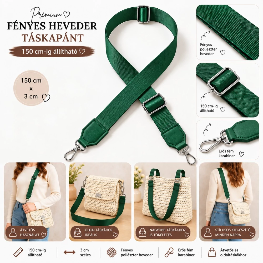 150 cm hosszúságra állítható táskafül - Fenyőzöld -