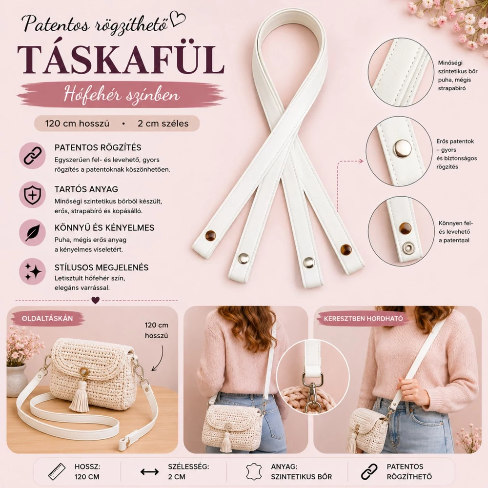 120 cm táskafül - fehér -
