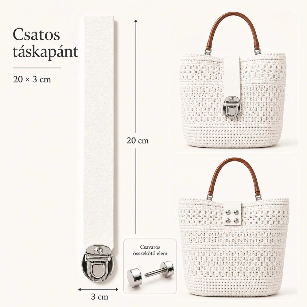 Csatos bőr táskapánt – Fehér (20 x 3 cm)