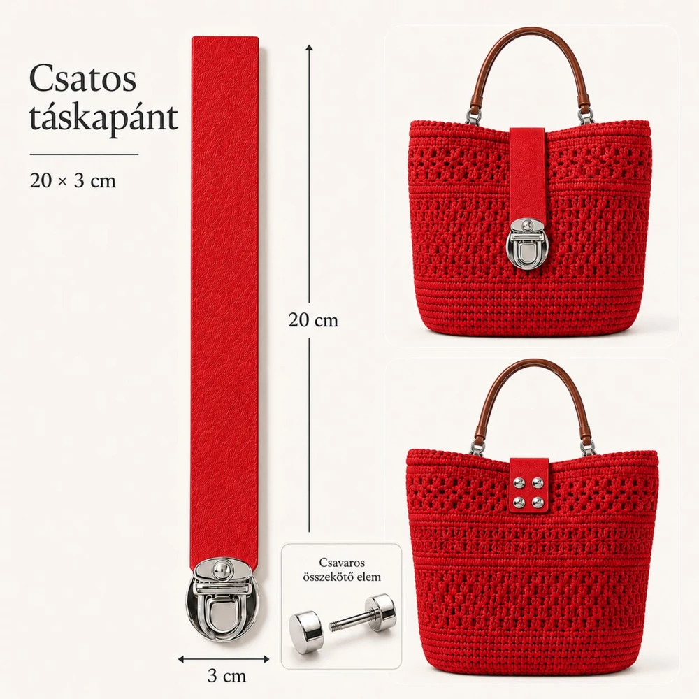Csatos bőr táskapánt – Piros (20 x 3 cm)