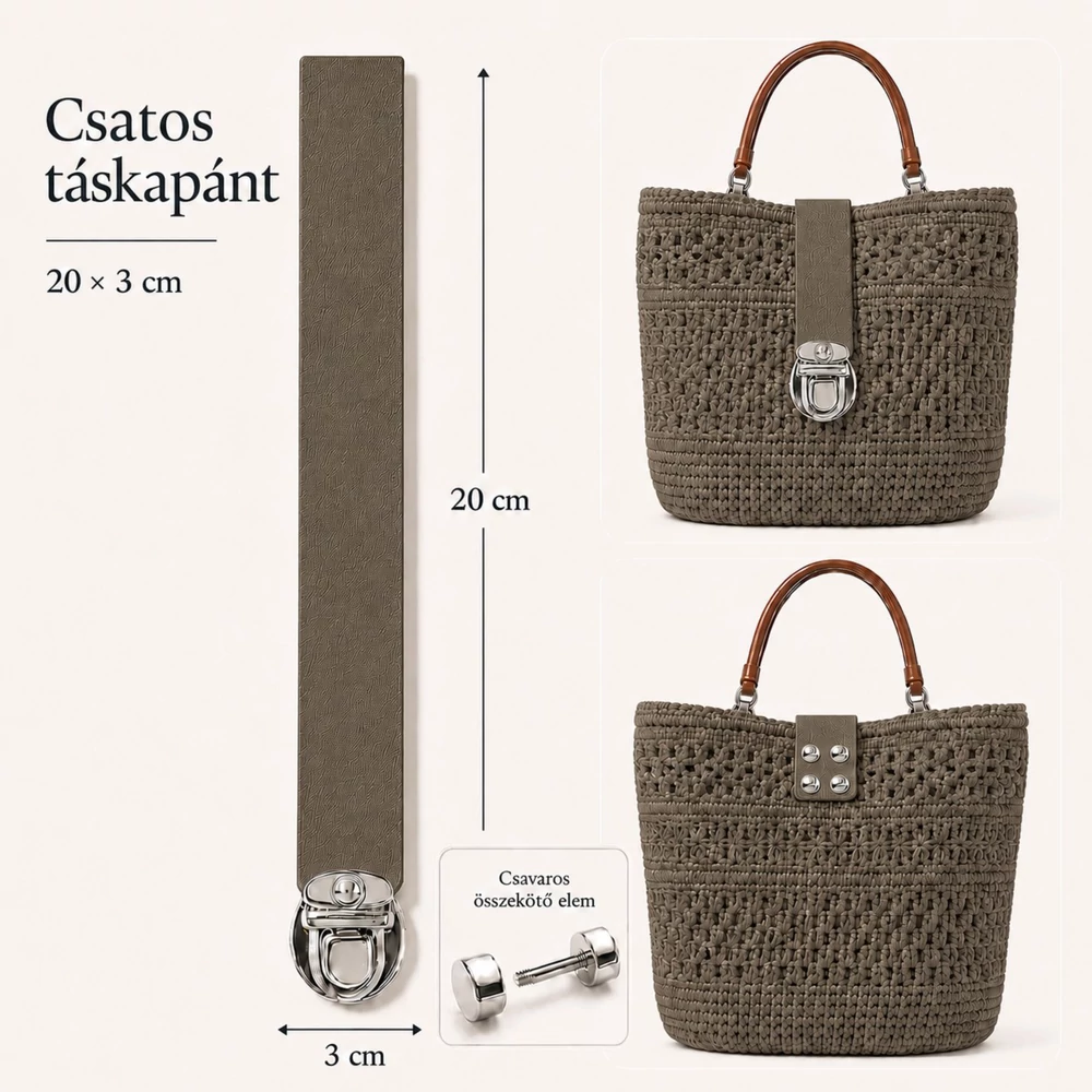 Csatos bőr táskapánt – Sötét bézs (20 x 3 cm)