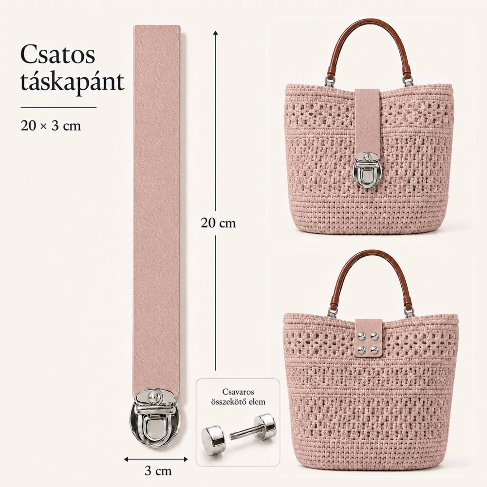 Csatos bőr táskapánt – Púder rózsaszín (20 x 3 cm)