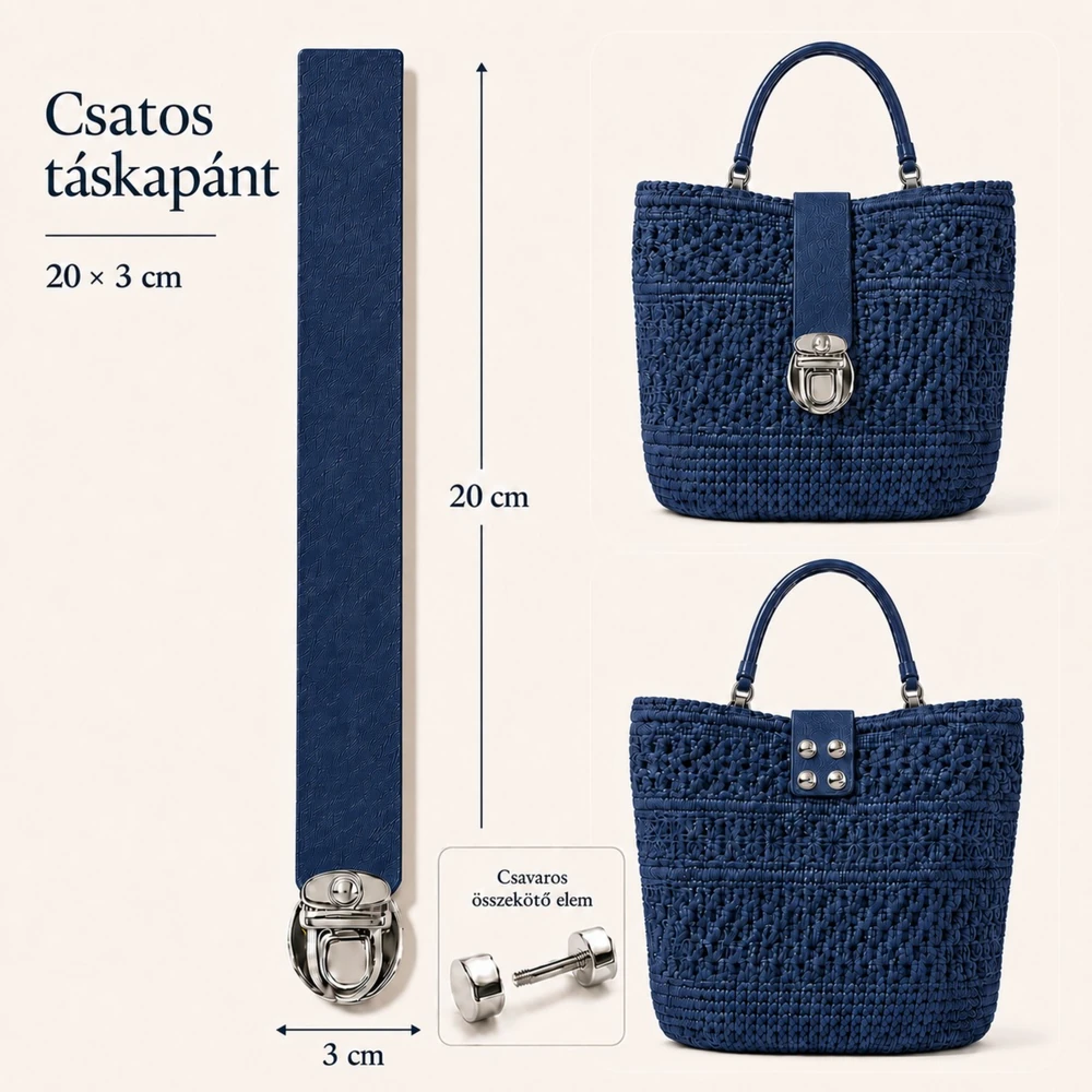 Csatos bőr táskapánt – Sötétkék (20 x 3 cm)