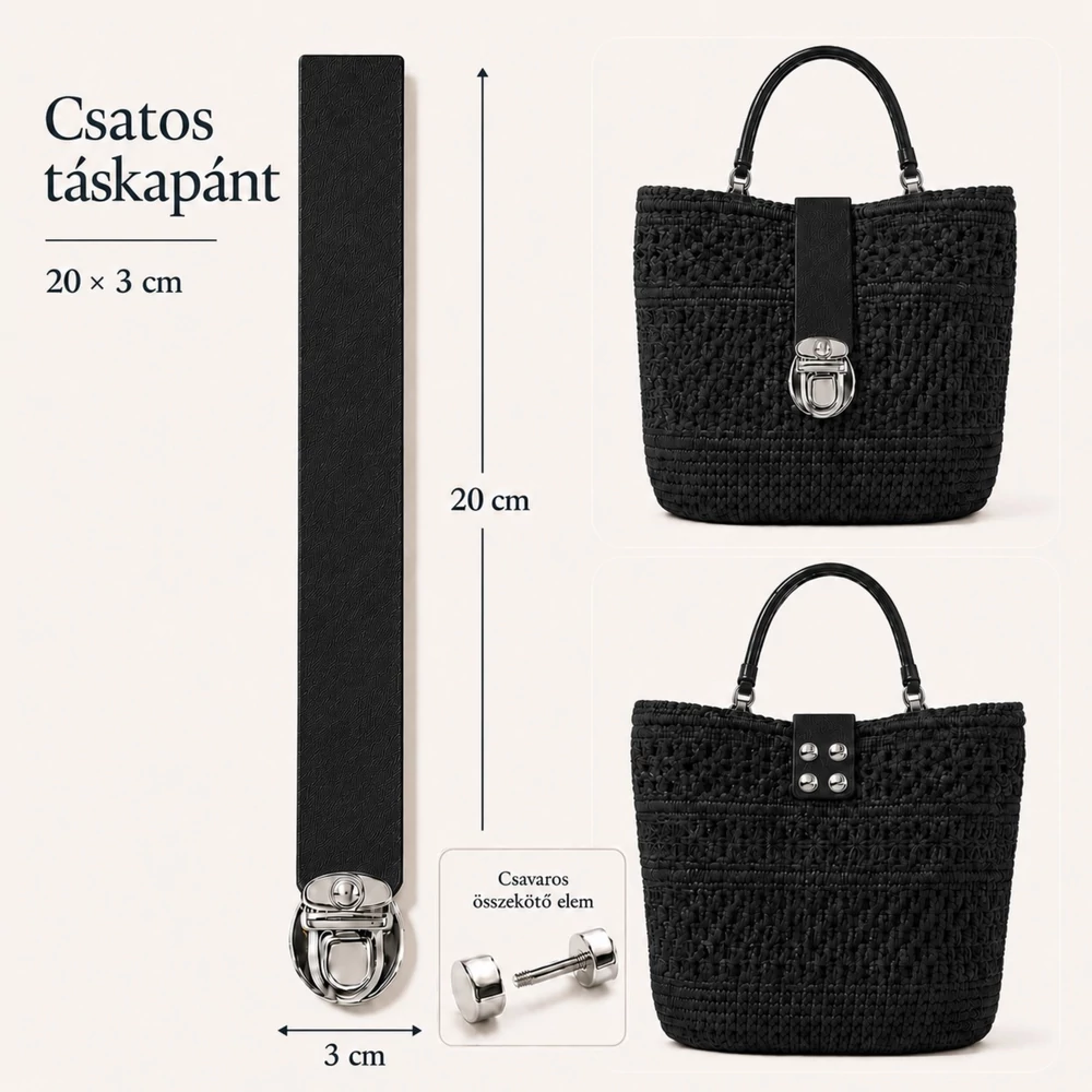 Csatos bőr táskapánt – Fekete (20 x 3 cm)