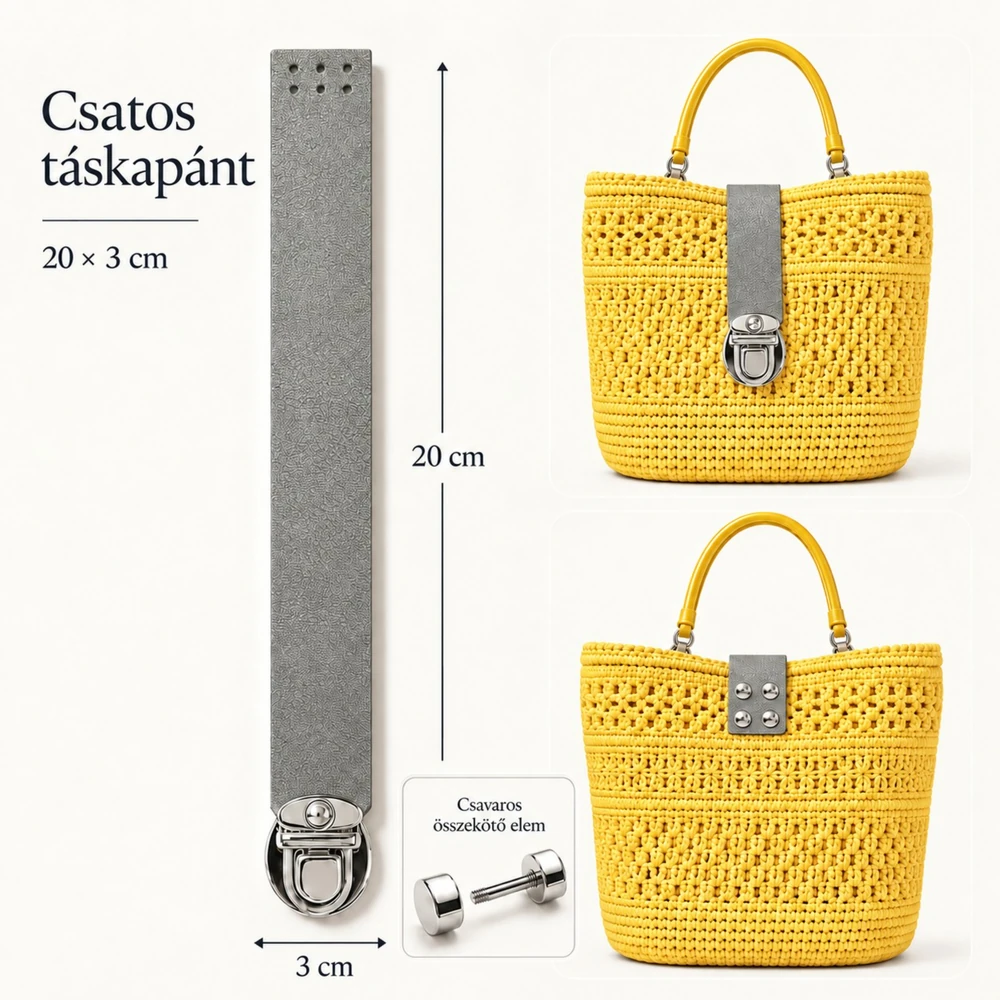 Csatos bőr táskapánt – ezüst (20 x 3 cm)