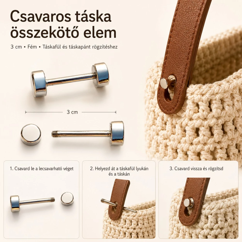 3 cm-es fém csavaros táska összekötő elem