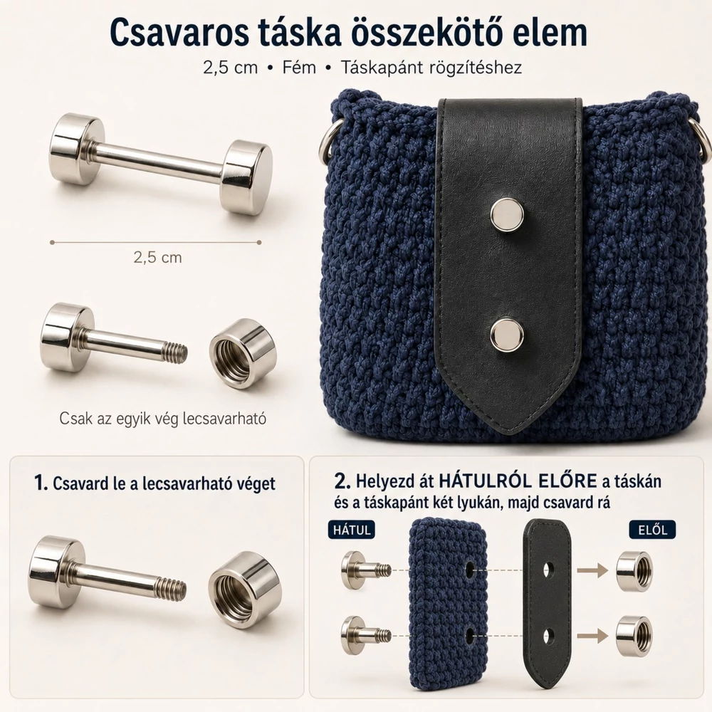 2,5 cm csavaros táska összekötő elem