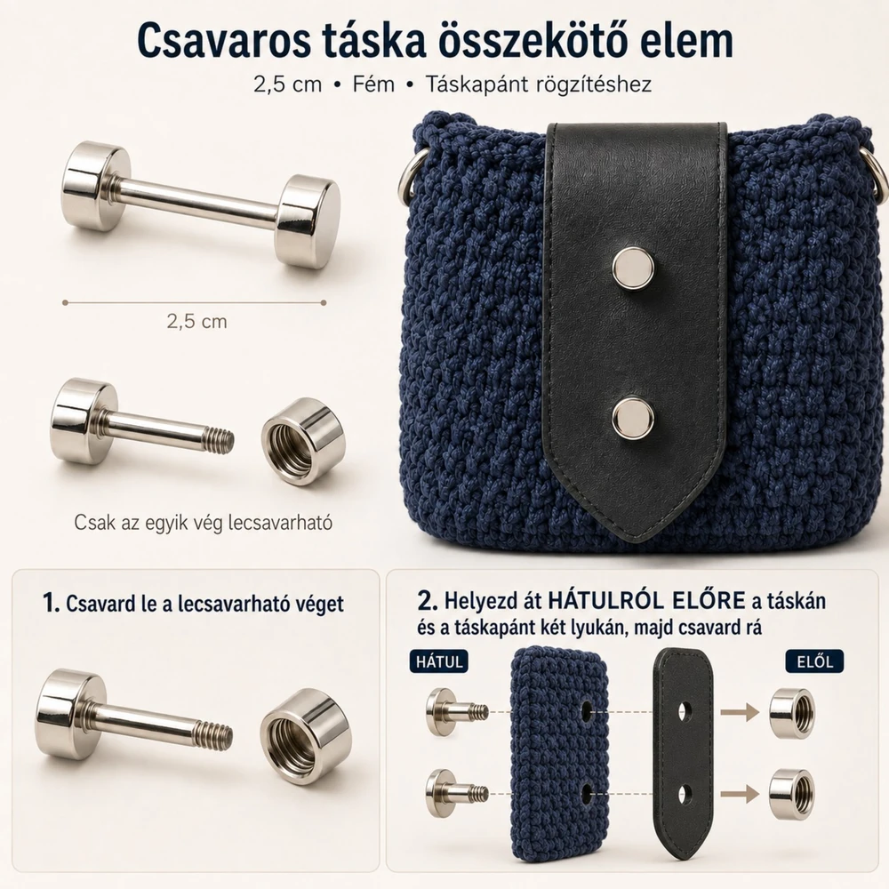2,5 cm csavaros táska összekötő elem