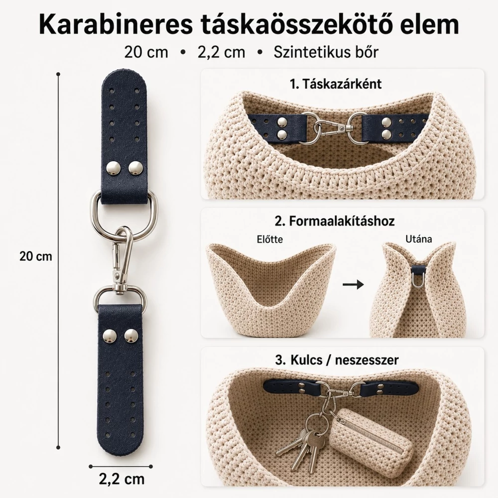 Táskazár karabinerrel és félkarikával - varrható - sötétkék
