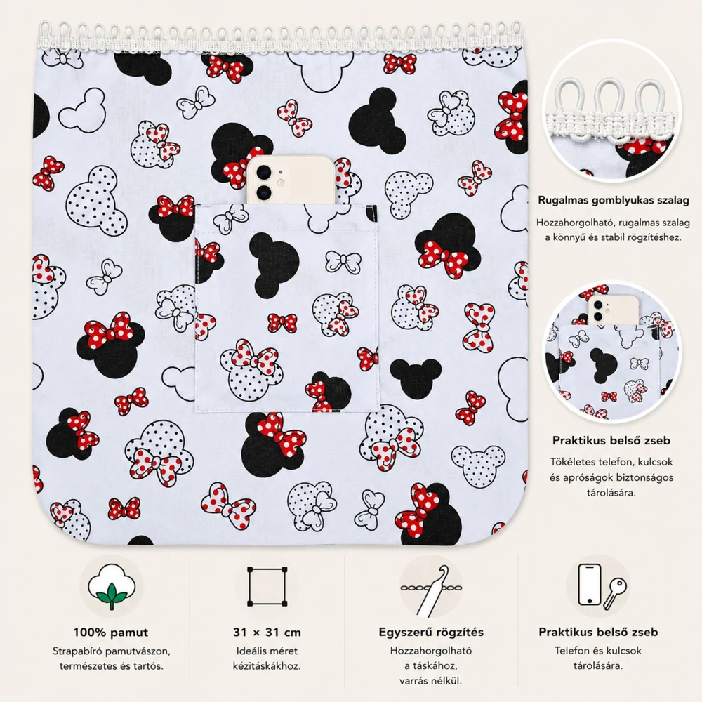 Táskabélés - Mickey/Minnie mintás -  31 cm x 31 cm -