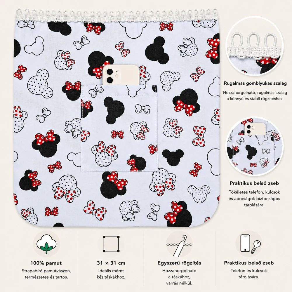 Táskabélés - Mickey/Minnie mintás -  31 cm x 31 cm -