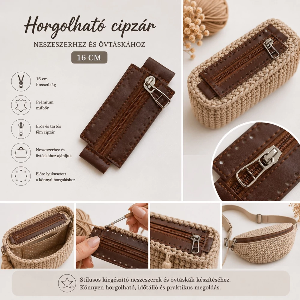 16 cm hosszú cipzár - barna -