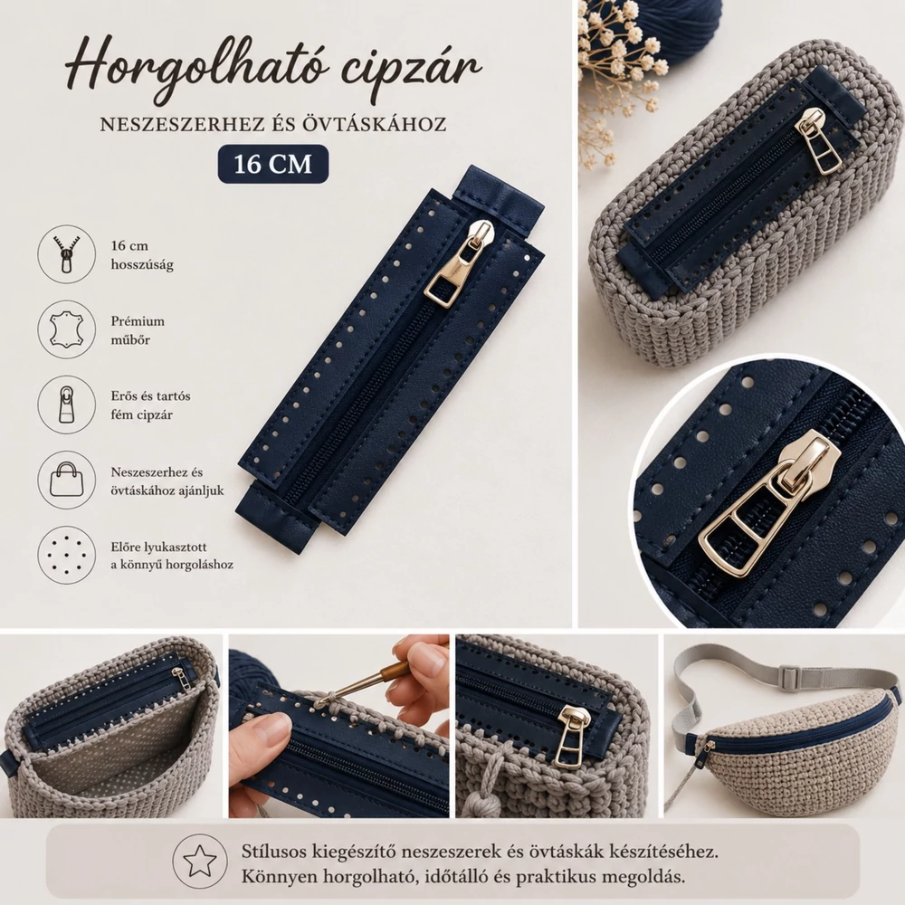 16 cm hosszú cipzár - sötétkék -