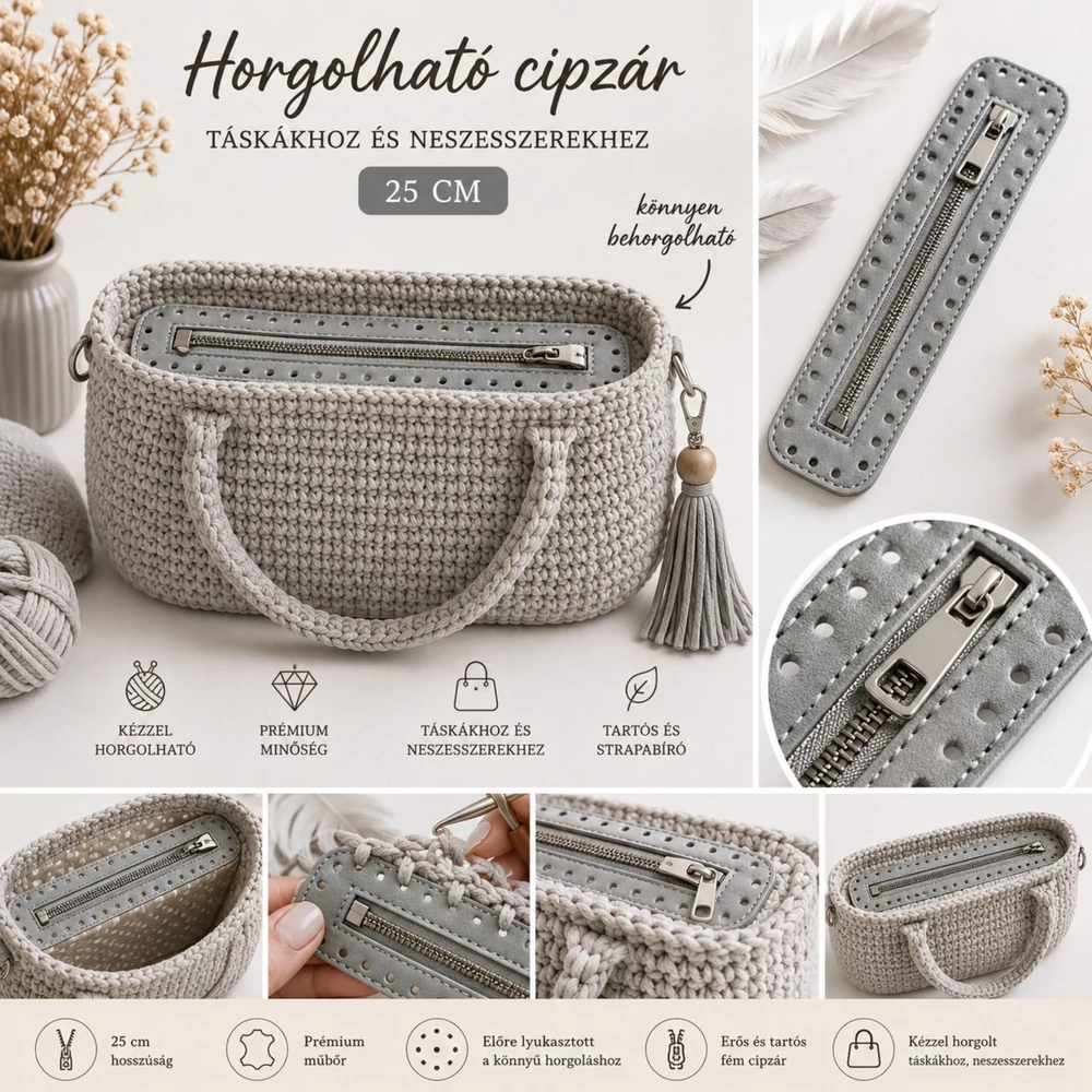 25 cm hosszú galambszürke cipzár