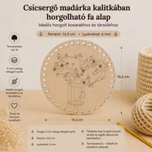 Csicsergő madárka kalitkában horgolható fa alap