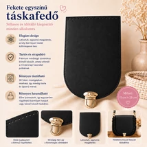 Elegáns fekete szintetikus bőr táskafedő ezüst csattal (22x15 cm)