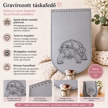 Gravírozott táskafedő Ezüst - Teknős mandala - 15 x 25