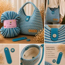 Türkizkék táskapánt, 14 cm