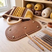 30 x 12 cm bőr ovális táska alj - érett barna -