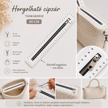 30 cm hosszú, 5 cm széles cipzár - fehér -  színben -