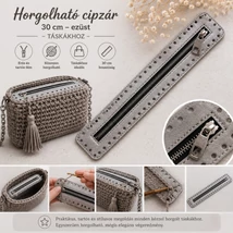 30 cm hosszú, 5 cm széles cipzár - ezüst -  színben -