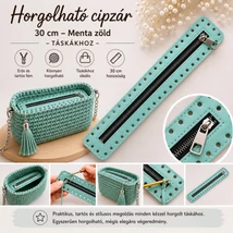 30 cm hosszú, 5 cm széles cipzár - menta zöld - színben -